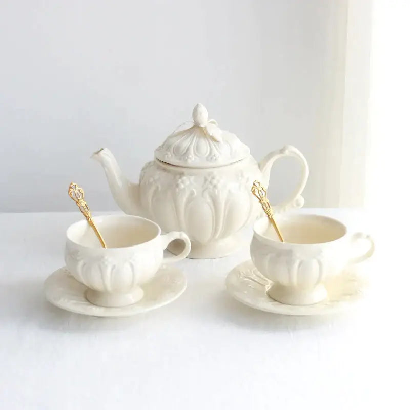 French garden cream floral ceramic tea cup and saucer dining room set