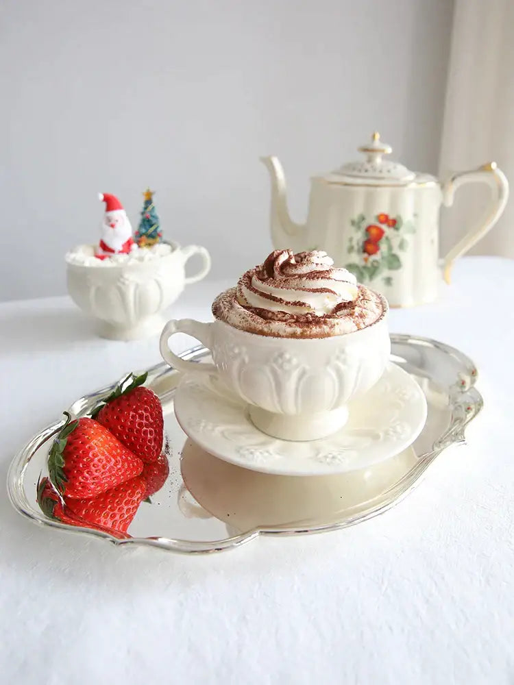 French garden cream floral ceramic tea cup and saucer dining room set