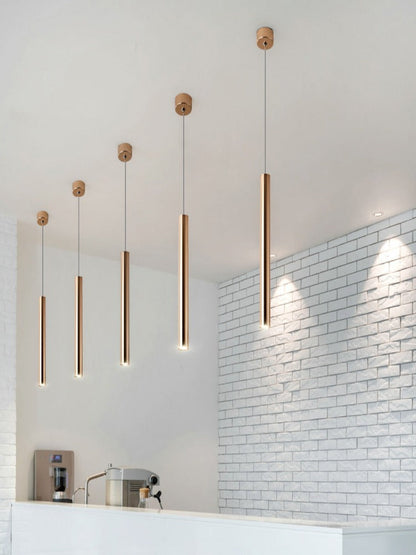 French Gold Long Cylindrical Chandelier