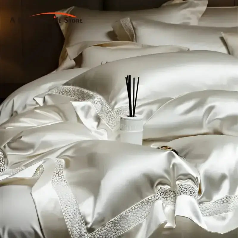 French hollow luxury white & silver bedding set bedroom decor