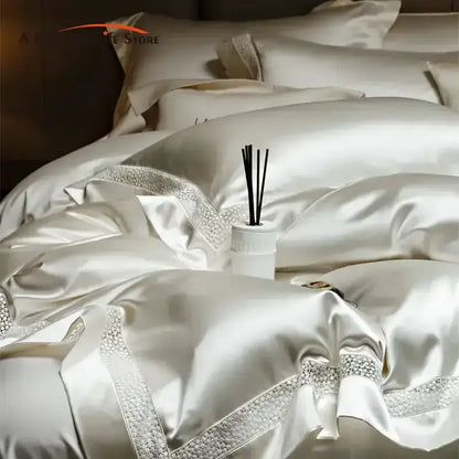 French hollow luxury white & silver bedding set bedroom decor