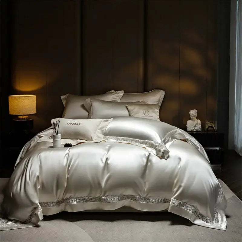 French hollow luxury white & silver bedding set bedroom decor