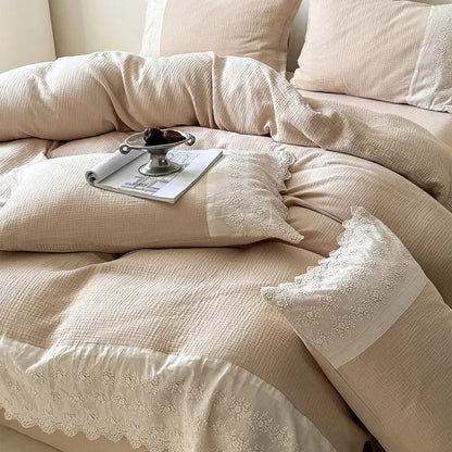 French lace cotton mint green & white bedding set bedroom duvet