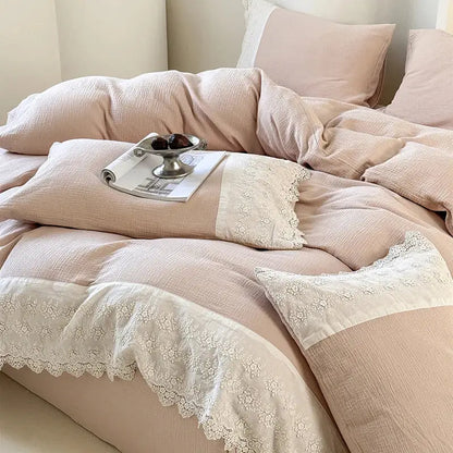 French lace cotton mint green & white bedding set bedroom duvet