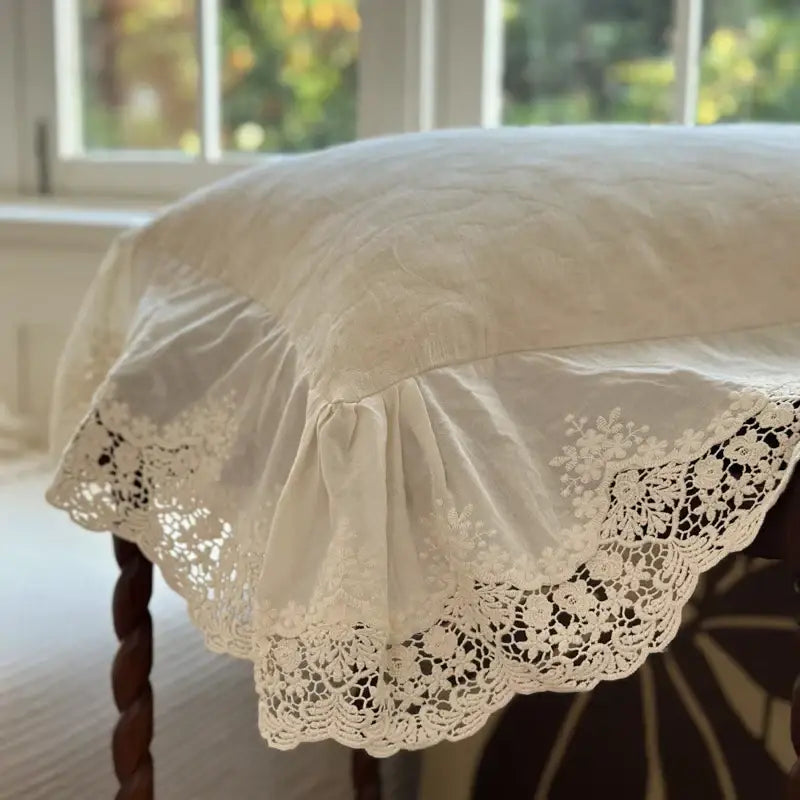 French lace cream jacquard linen cotton bedding set bedroom ruffles