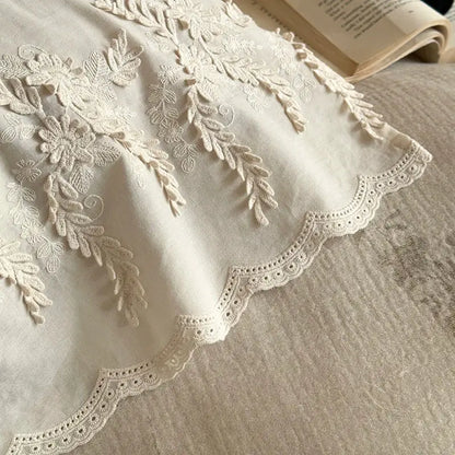 French lace flowers cream cotton bedding set bedroom duvet cover