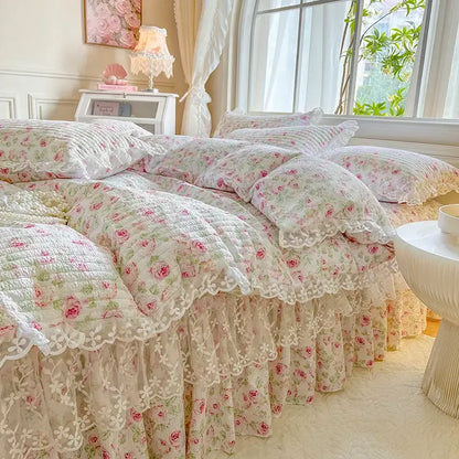 French lace ruffles cream floral bedding set – bedroom decor