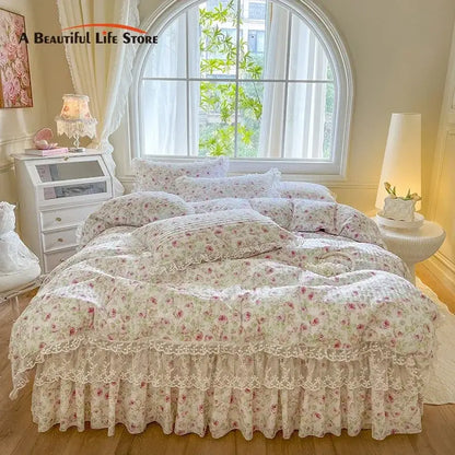 French lace ruffles cream floral bedding set – bedroom decor
