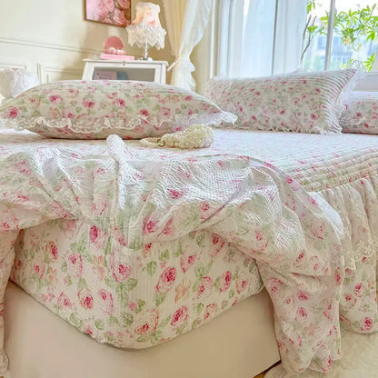 French lace ruffles cream floral bedding set – bedroom decor