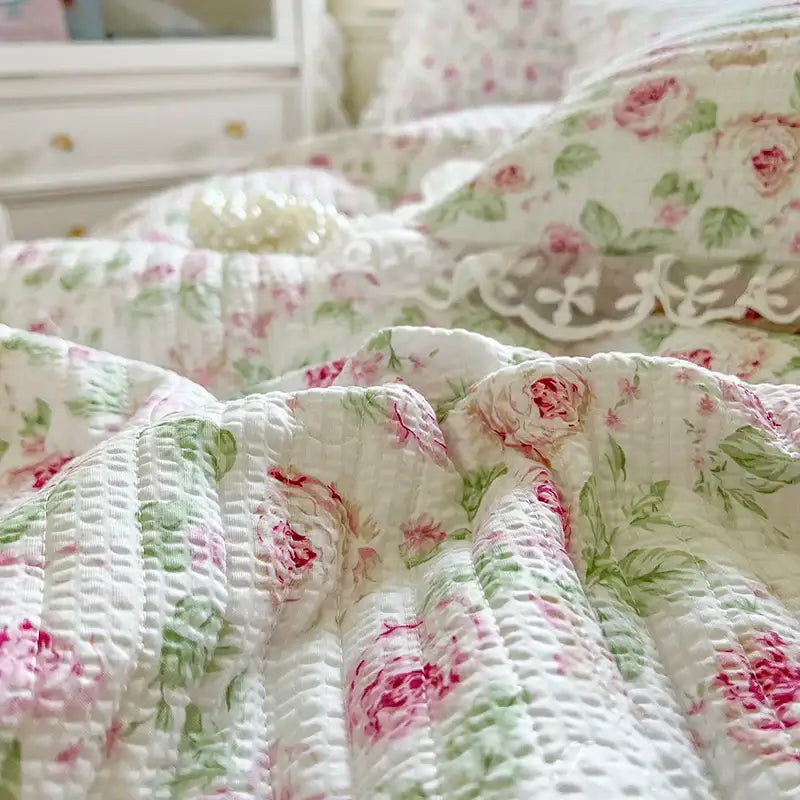 French lace ruffles cream floral bedding set – bedroom decor