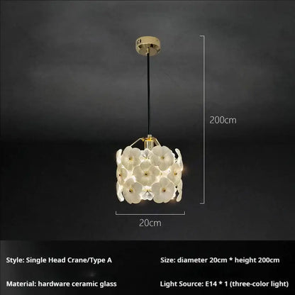 French light luxury white flower glass chandelier bedroom pendant light