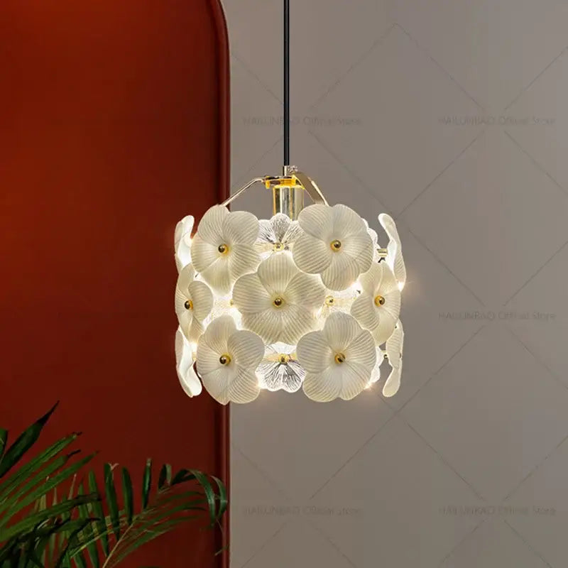 French light luxury white flower glass chandelier bedroom pendant light