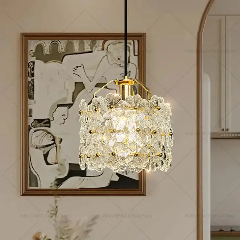 French light luxury white flower glass chandelier bedroom pendant light