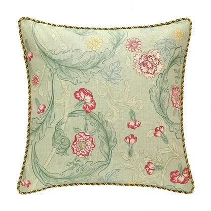 French linen flax bird and flower lumbar pillow cover bedroom decor