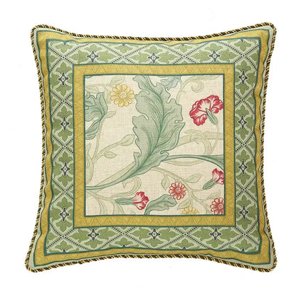 French linen flax bird and flower lumbar pillow cover bedroom decor