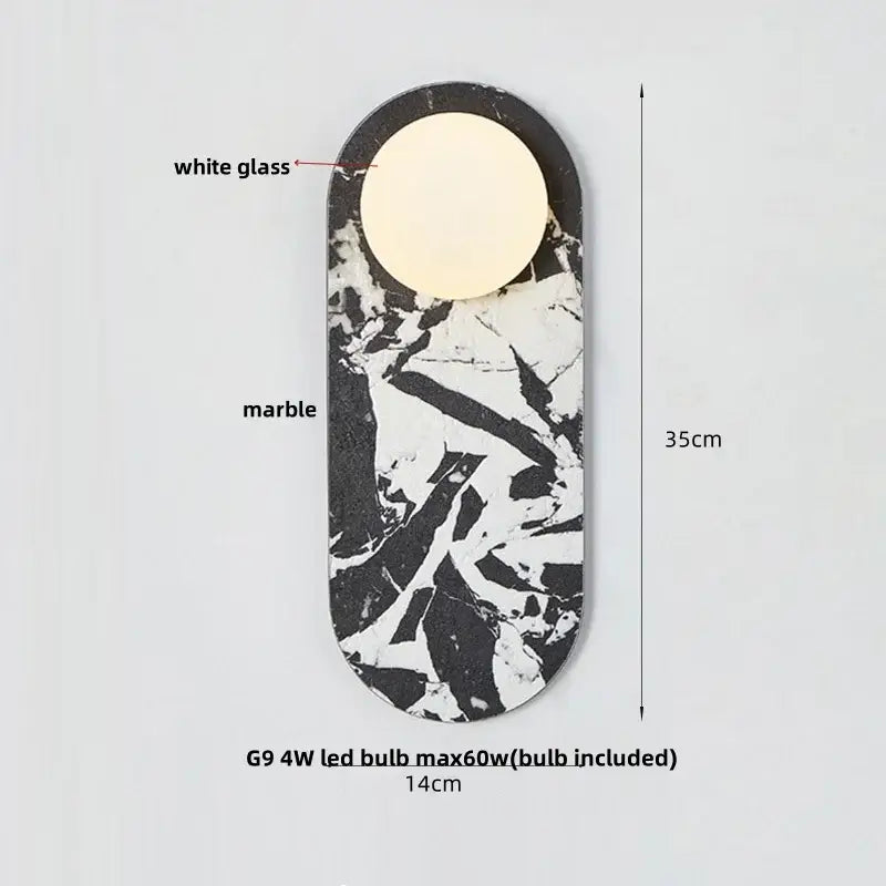 French luxury black & white marble led wall light bedroom sconce