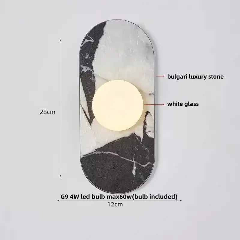 French luxury black & white marble led wall light bedroom sconce