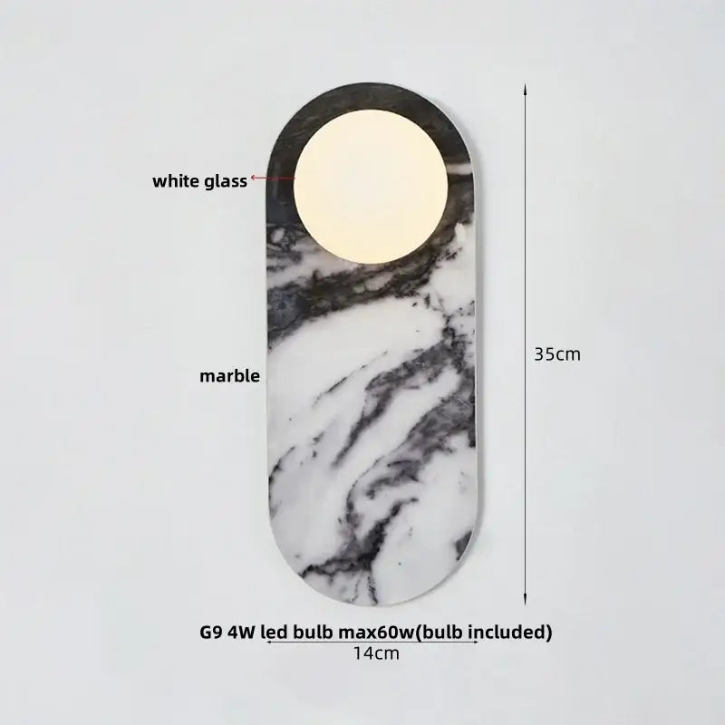 French luxury black & white marble led wall light bedroom sconce