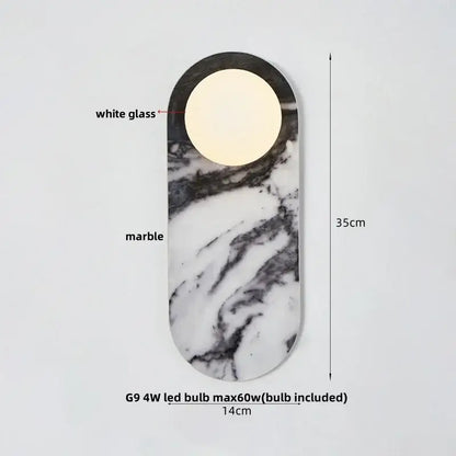 French luxury black & white marble led wall light bedroom sconce