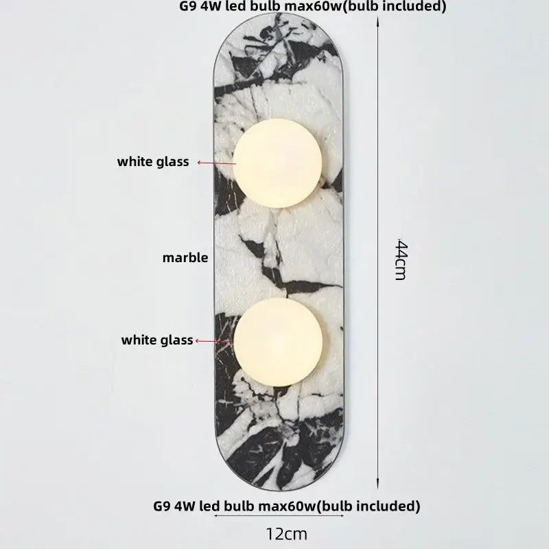 French luxury black & white marble led wall light bedroom sconce