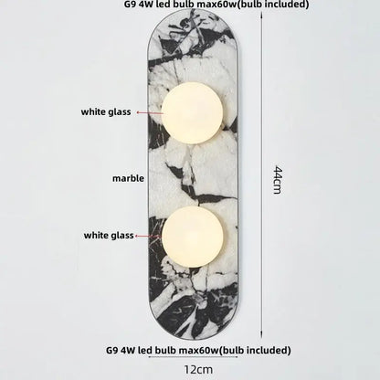 French luxury black & white marble led wall light bedroom sconce