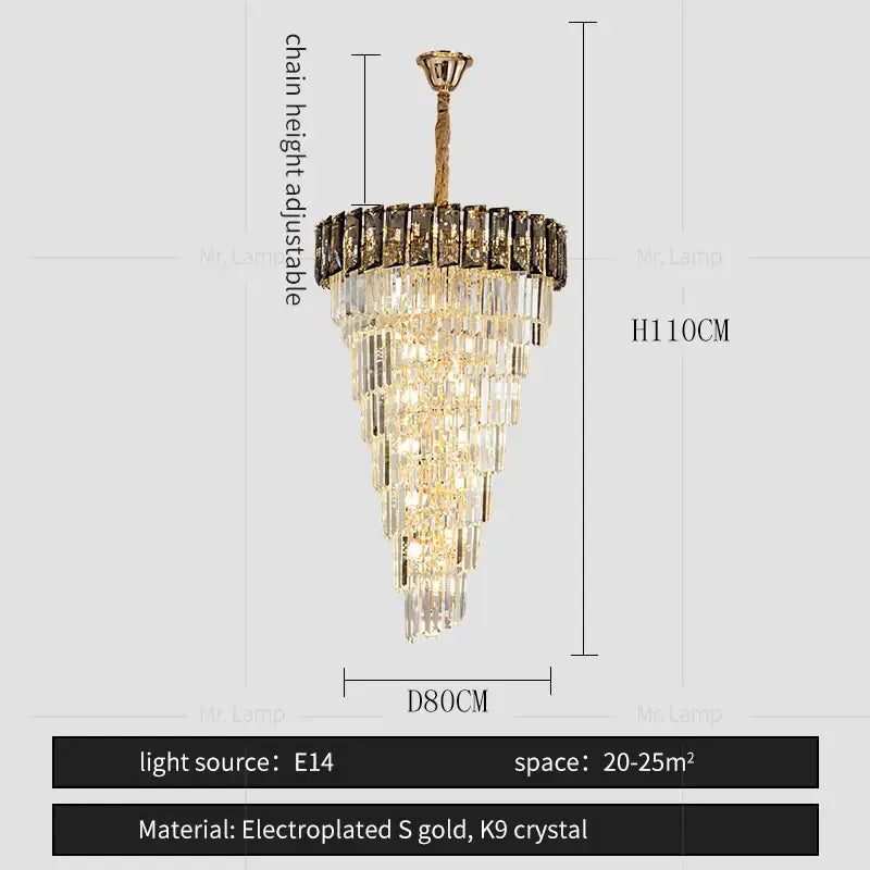 French luxury clear & amber crystal chandelier for living room