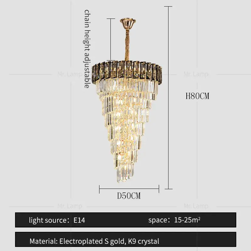 French luxury clear & amber crystal chandelier for living room