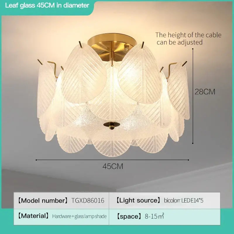 French luxury cream leaf glass chandelier living room light