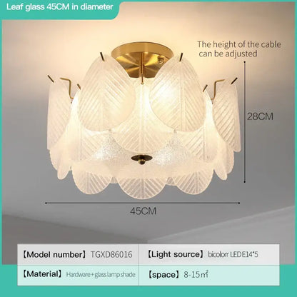 French luxury cream leaf glass chandelier living room light