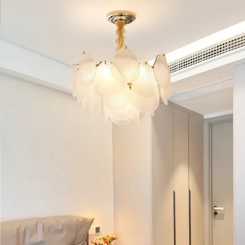 French luxury cream leaf glass chandelier living room light