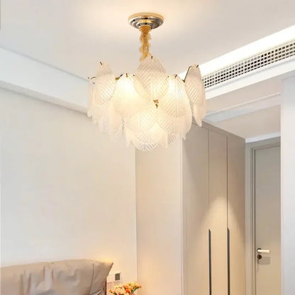 French luxury cream leaf glass chandelier living room light