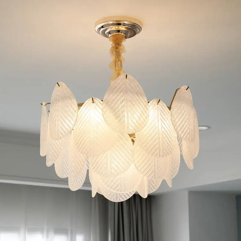 French luxury cream leaf glass chandelier living room light