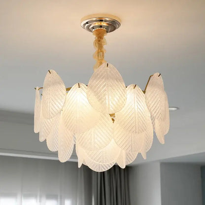 French luxury cream leaf glass chandelier living room light