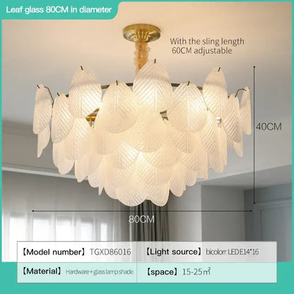 French luxury cream leaf glass chandelier living room light