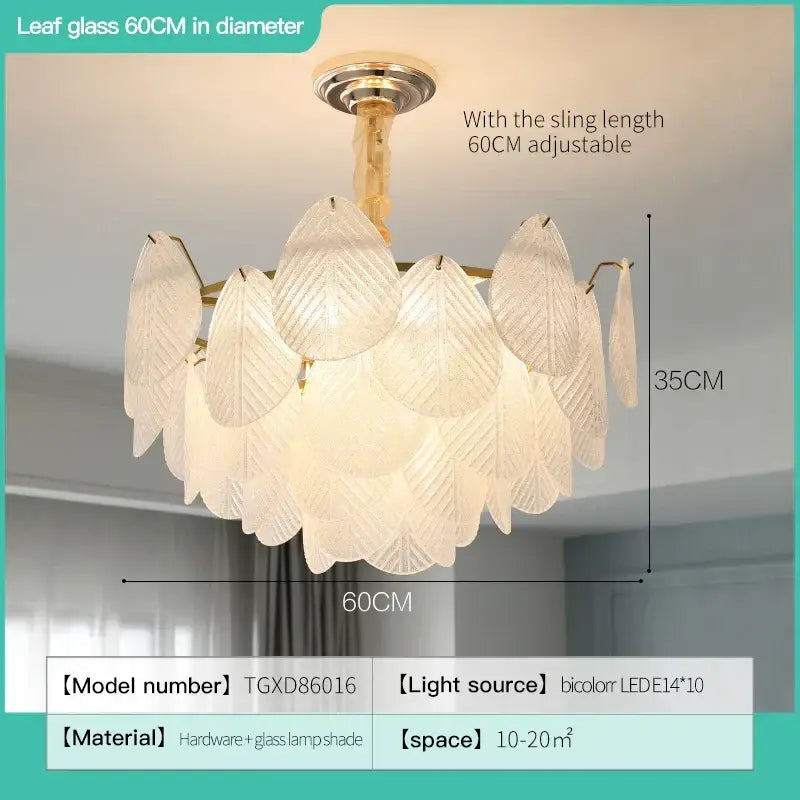 French luxury cream leaf glass chandelier living room light