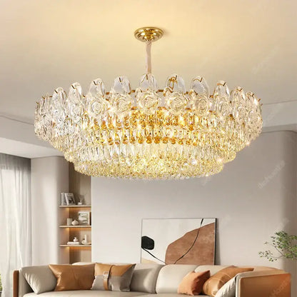 French luxury gold crystal rose chandelier dining room light