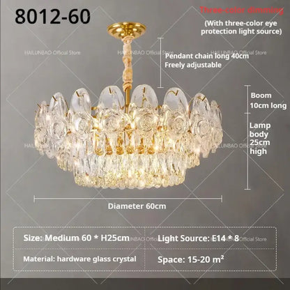 French luxury gold crystal rose chandelier dining room light