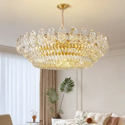 French luxury gold crystal rose chandelier dining room light