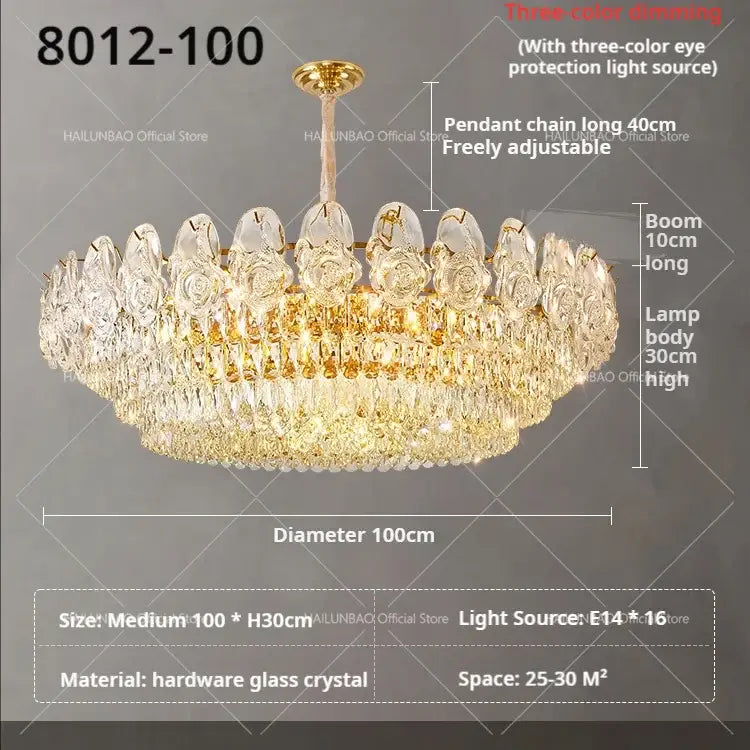 French luxury gold crystal rose chandelier dining room light