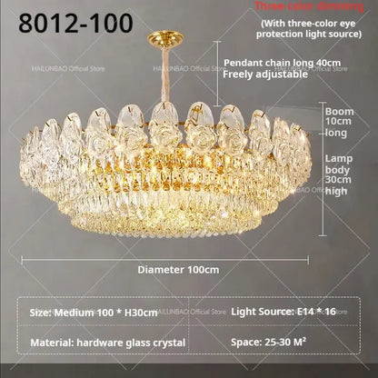 French luxury gold crystal rose chandelier dining room light