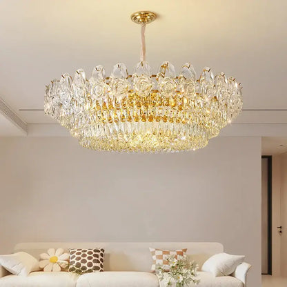 French luxury gold crystal rose chandelier dining room light