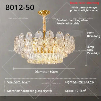 French luxury gold crystal rose chandelier dining room light