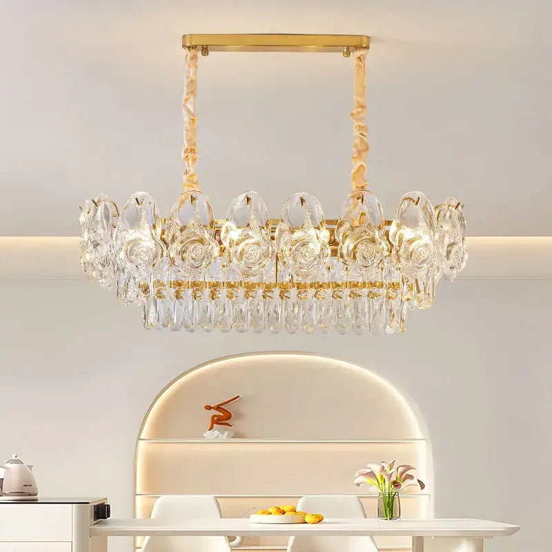 French luxury gold crystal rose chandelier dining room light