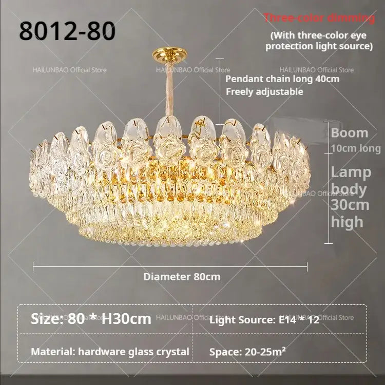 French luxury gold crystal rose chandelier dining room light