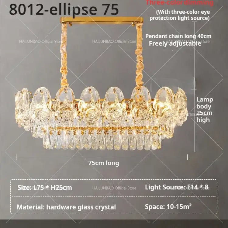 French luxury gold crystal rose chandelier dining room light