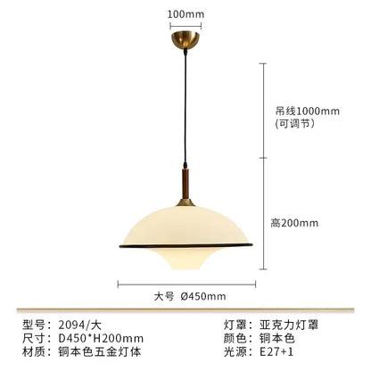 French medieval saucer cream and brass pendant light dining room