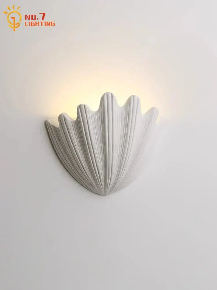 French medieval white shell wall lamp for bedroom ribbed gypsum light