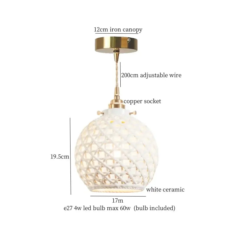 French minimalism ceramic white & gold pendant light dining room