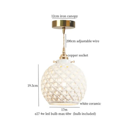 French minimalism ceramic white & gold pendant light dining room