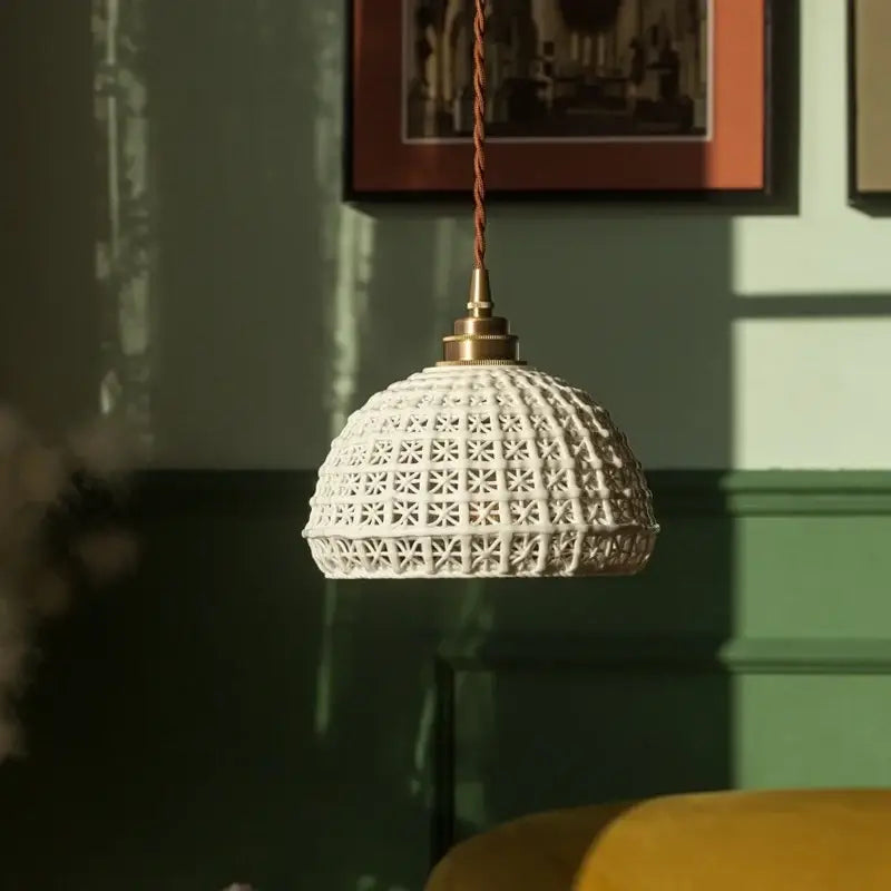 French minimalism ceramic white & gold pendant light dining room